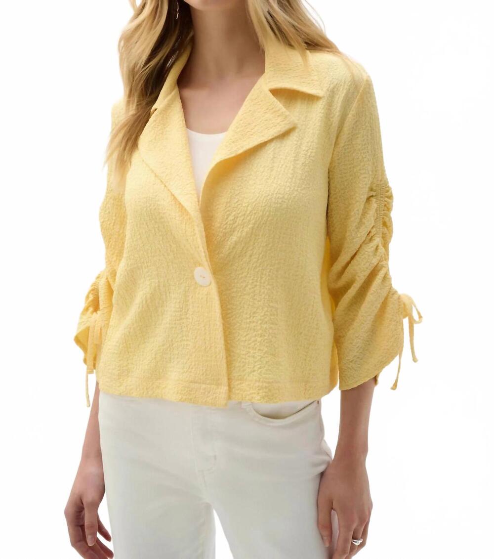 NEW JOSEPH RIBKOFF shirred sleeves boxy blazer jacket in mellow yellow
